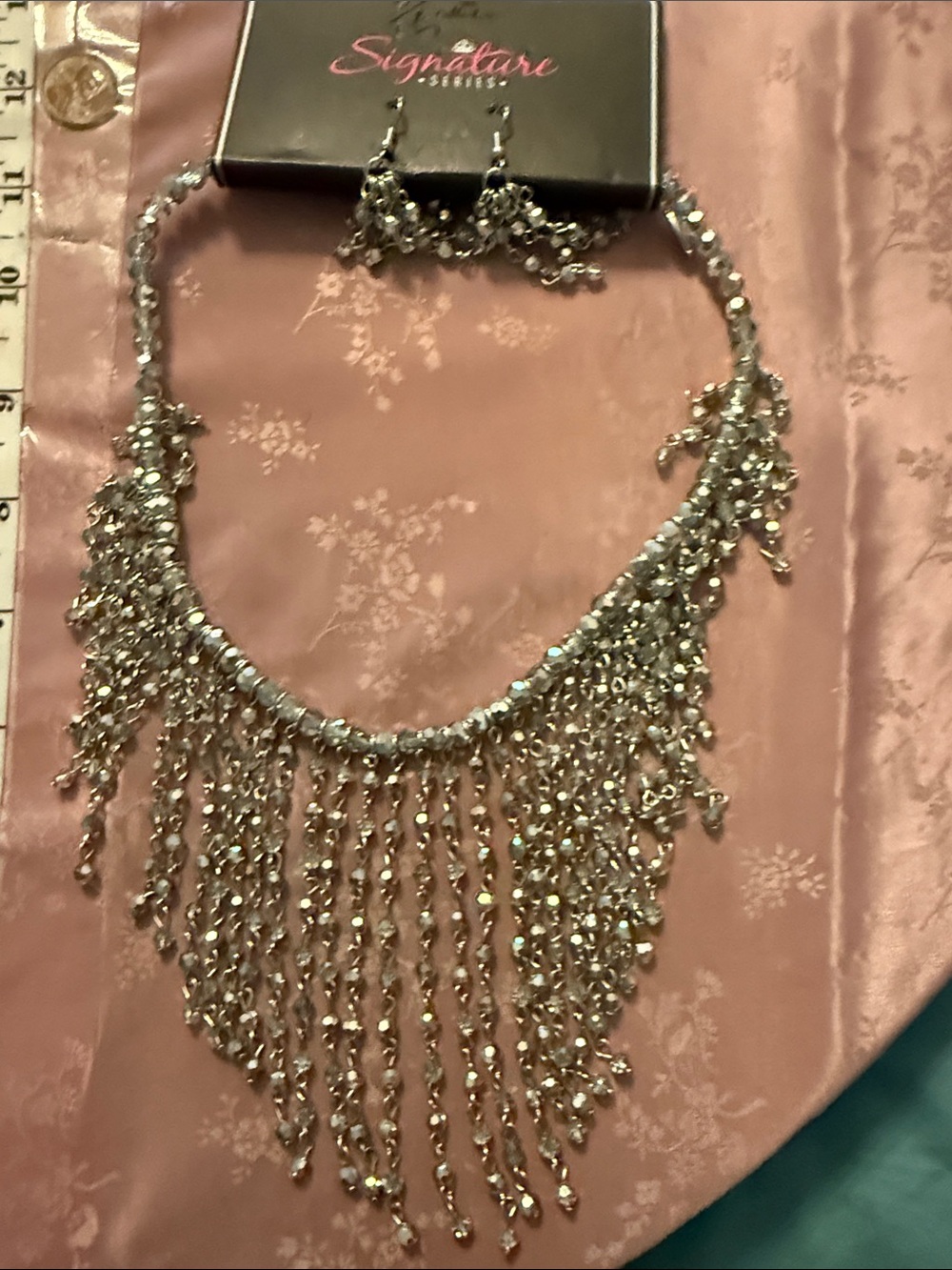 Signature Silver Crystal Fringe Necklace and Earring Set